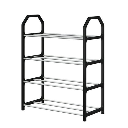 4-Tier Metal Shoe Rack, Stackable Shoe Storage Organizer with Shelves, Space-Saving Shoe Rack for Bedroom, Closet, and Entryway ( Black )