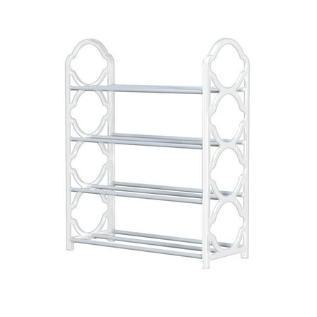 4-Tier Metal Shoe Rack Storage Organizer, Space-Saving Shoe Shelf for Living Room/Bedroom/Closet/Entry (White)