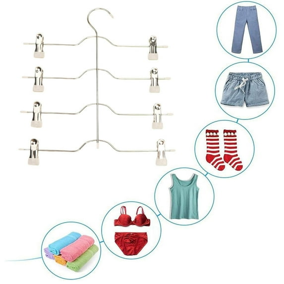 4 Tier Metal Skirt Hangers, Space Saving Hangers with Adjustable Non Slip Clips, Heavy Duty 360 Degree Swivel Hook, for Slacks, Trousers, Shorts, Jeans, Towels