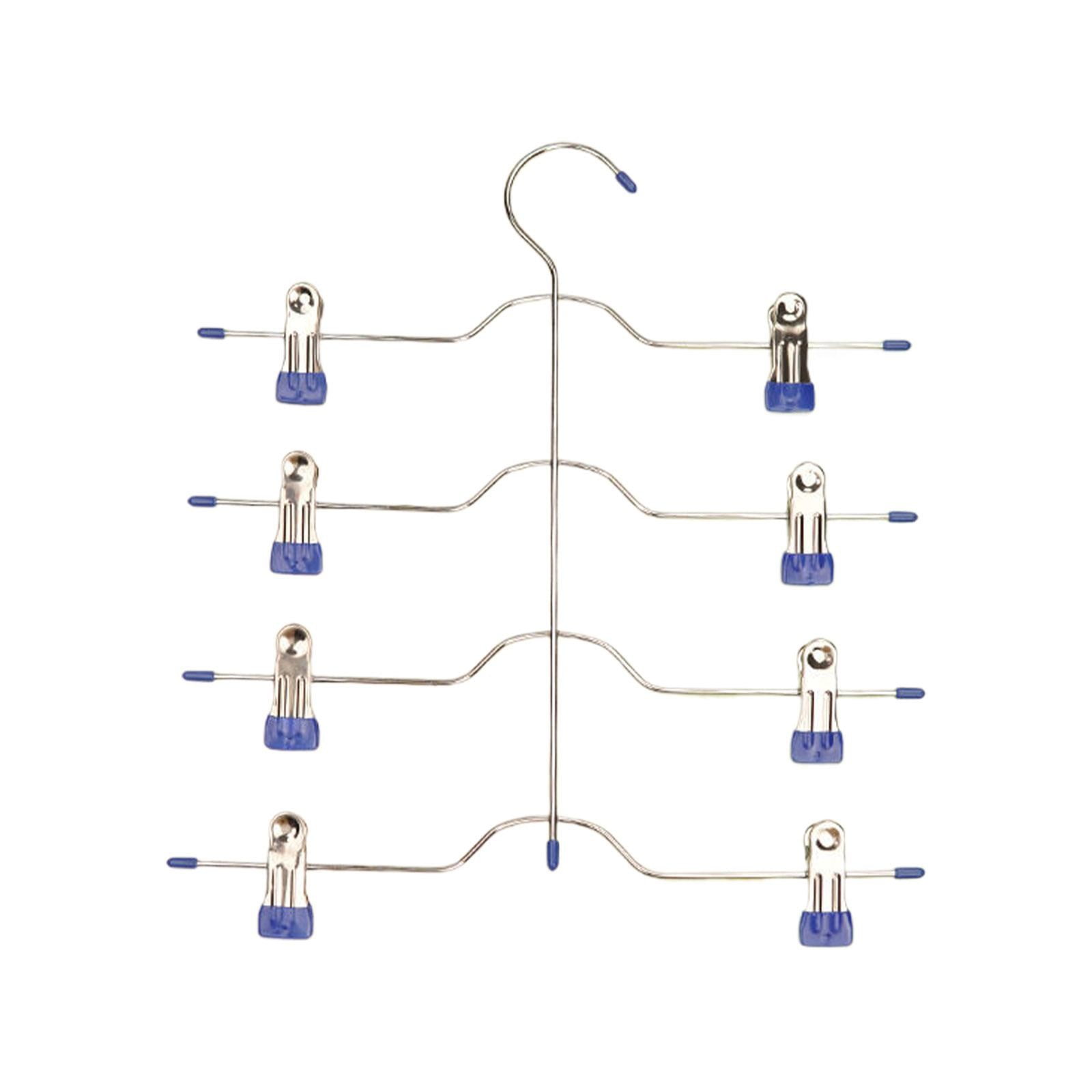 4 Tier Metal Skirt Hangers for Women, Pants Hanger Space Saving with Adjustable Clips, Gain 70% More Space, Non Slip Grip for Slacks, Trousers, Shorts, Jeans, Towels, 13.0x14.96"