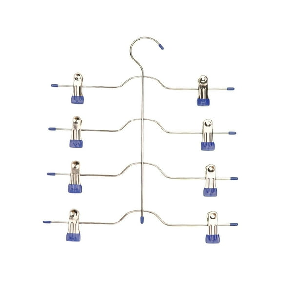 4 Tier Metal Skirt Hangers for Women, Pants Hanger Space Saving with Adjustable Clips, Gain 70% More Space, Non Slip Grip for Slacks, Trousers, Shorts, Jeans, Towels, 13.0x14.96"