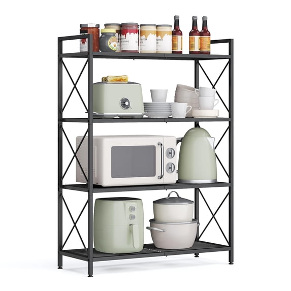 4-Tier Metal Storage Rack, Shelving Unit with X Side Frames, Dense Mesh, 12.6 x 31.5 x 44.3 Inches, for Entryway, Kitchen, Living Room, Bathroom, Industrial Style, Ink Black