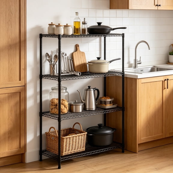 4-Tier Metal Storage Shelving Unit, Heavy-Duty Adjustable Utility Shelf with V-Shaped Wire Rack, 3200 lbs Storage Organizer for Home, Kitchen, Garage, Basement, 48"L x 18"W x 72.5"H
