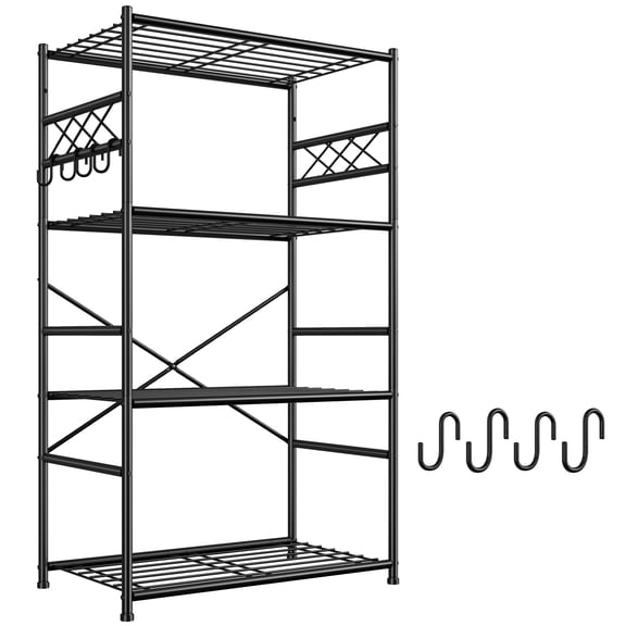 4-Tier Metal Storage Shelving Unit with Hooks, 23.6" W x 13.8" D x 60.4" H