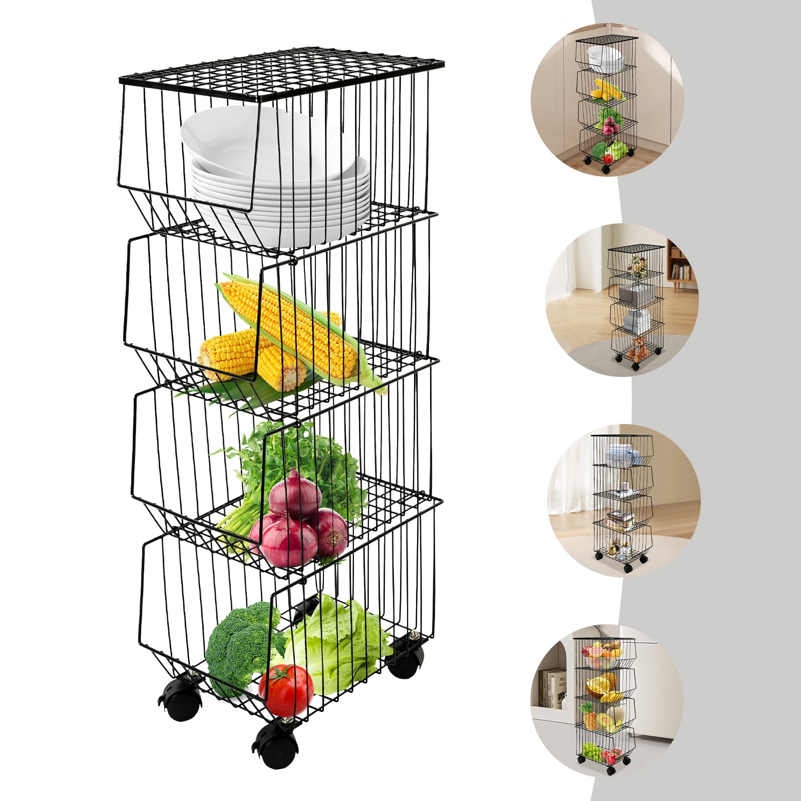 4 Tier Metal Vegetable Storage Basket Fruit Rack Kitchen Utility Holder