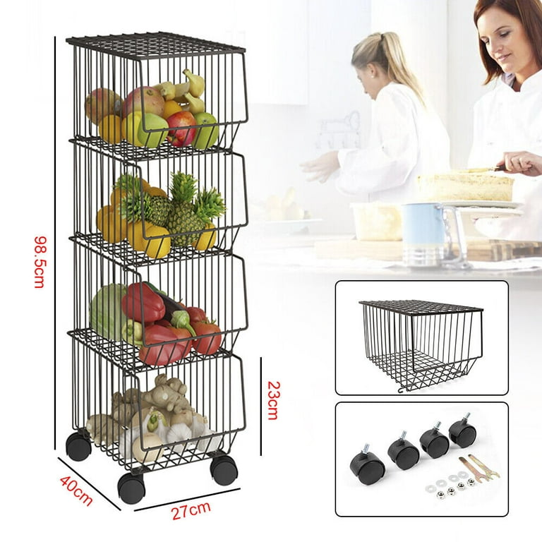 Fruit Vegetable Storage Basket, 4 Tier Stackable Metal Wire