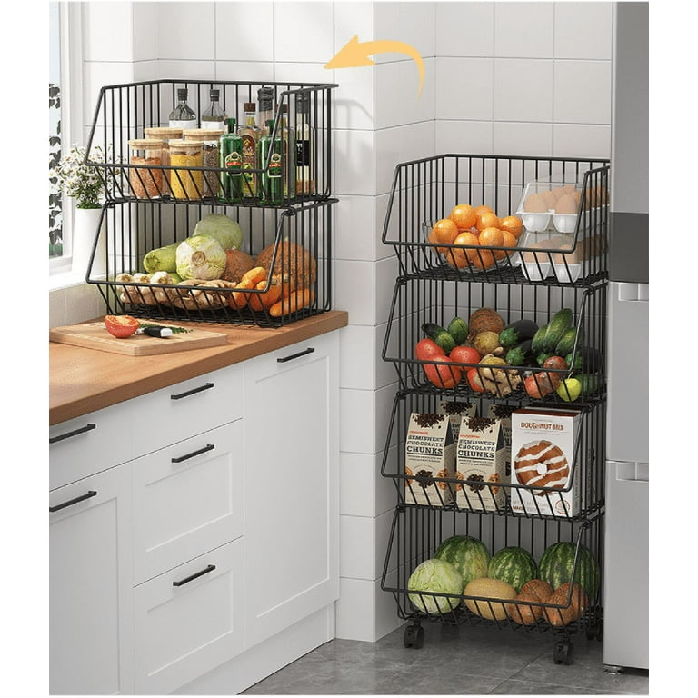 Fruit and Vegetable Basket,2-Tier Wall-mounted & Countertop Tiered Storage  Baskets for Potato Onion Storage,Stackable Kitchen Wire Baskets for Fruit