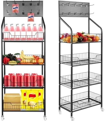 4-Tier Metal Wire Retail Display Racks with Wheels Storage Shelf Candy ...