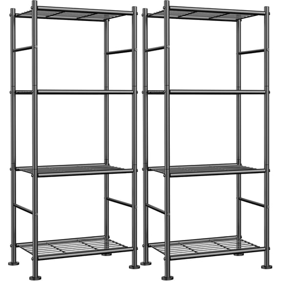 4-Tier Metal Wire Shelving Unit Set of 2, 18.1"x12.3"x44.1" Heavy Duty Storage Rack Leveling Feet, Compact Space-Saving Standing Organizer for Kitchen Pantry Laundry, Black