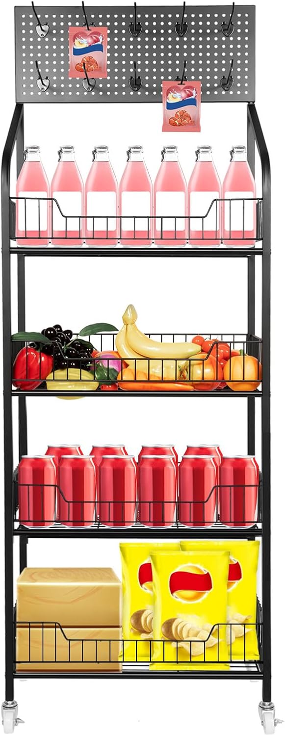 4Tier Metal Wire Storage Shelf Display Rack with Wheels, Retail