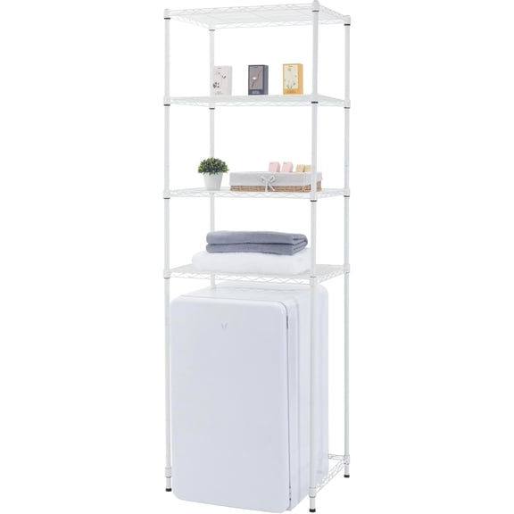 4 Tier Mini Fridge Shelf Adjustable Height Storage Shelf Metal Storage Rack Mini Fridge and Microwave Stand for Dorm, Kitchen, Office, White