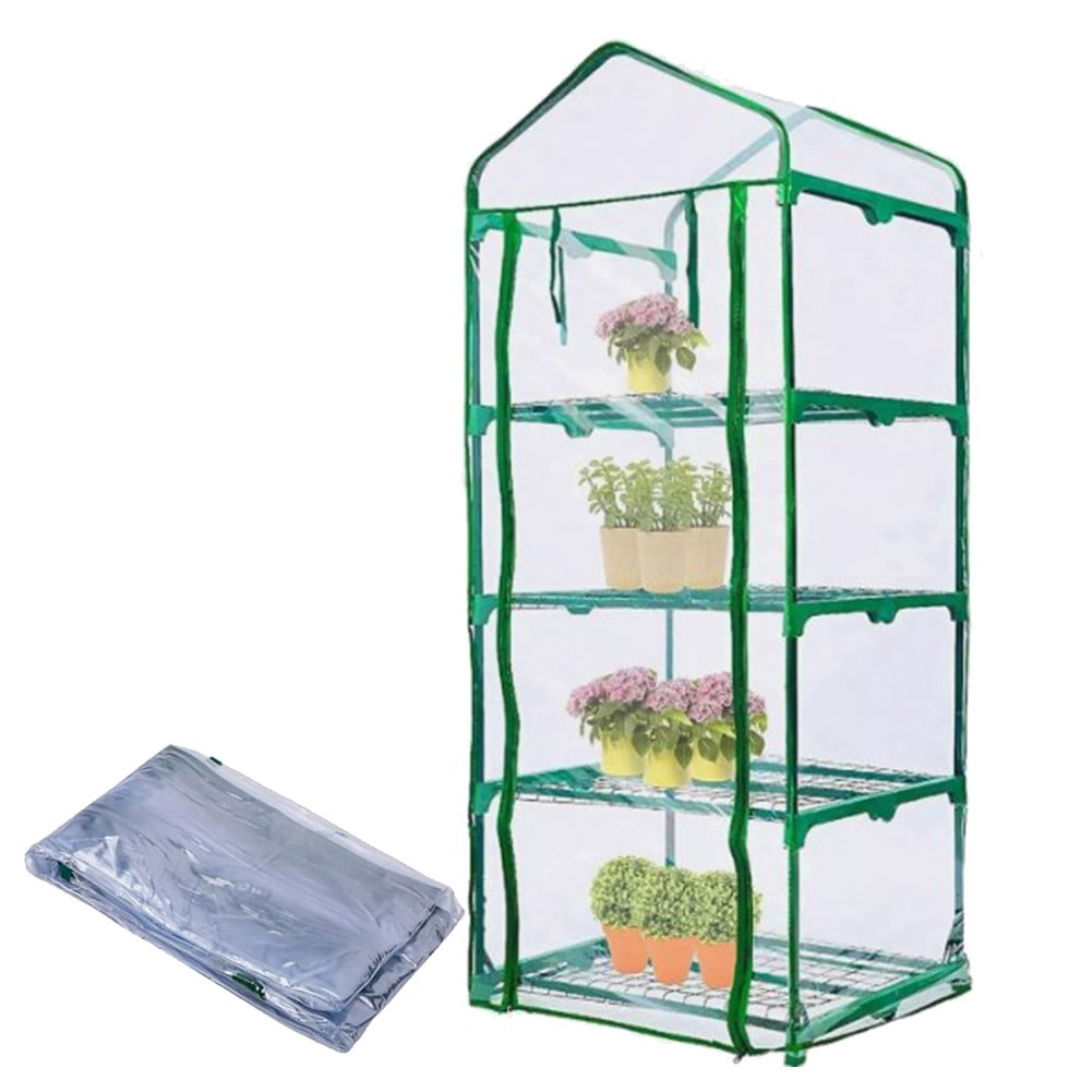 4-Tier Mini Greenhouse Cover for Plant Protection with Roll-Up Door ...