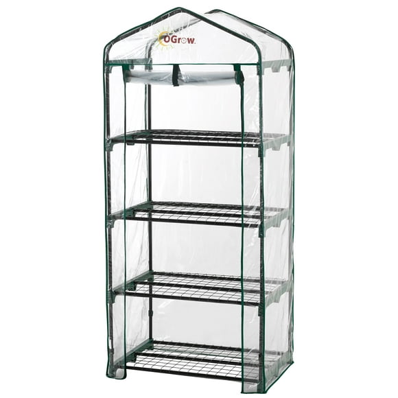 4 Tier Mini Greenhouse - Plant Growhouse Sturdy Portable Gardening Shelves with Plastic Cover - 62" H x 27" D x 19" W Small Green House Use in Indoor & Outdoor for Plants Flowers - By Outdoor Heights
