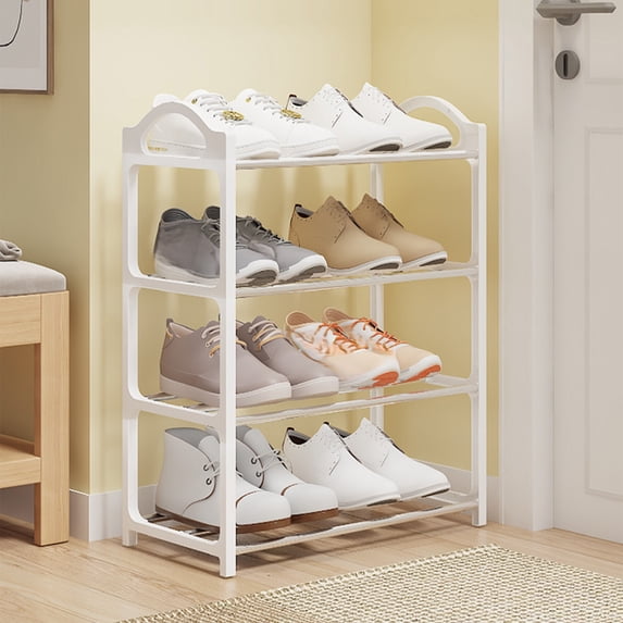 4 Tier Modern Plastic Shoe Rack, Multi-Purpose Shoe Shelf for Entryway & Balcony, Stable & Durable Design Holds 8 Pairs, Easy Maintenance