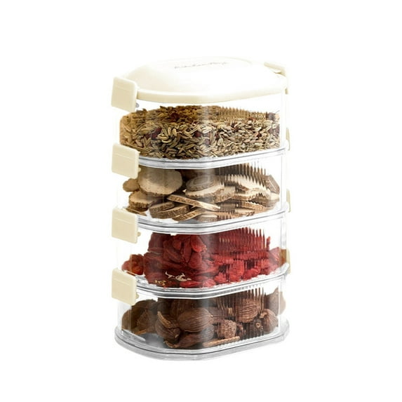 4-Tier Modular Spice Organizer Set - Stackable Airtight Condiment Jars with Sealed Lids for Salt, Pepper & Seasoning Storage Multi-Condiment Segregation | Space-Saving Kitchen Pantry (White)
