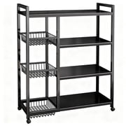 Movable Wire Rack, Heavy-Duty 4-Tier Storage Shelf with 3 Baskets and Wheels, Metal Shelves Organizer for Kitchen, Bathroom, Office, Garage, 31.5L*12.6W*42.5H