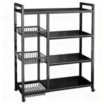 Movable Wire Rack, Heavy-Duty 4-Tier Storage Shelf with 3 Baskets and Wheels, Metal Shelves Organizer for Kitchen, Bathroom, Office, Garage, 31.5''L*12.6''W*42.5''H