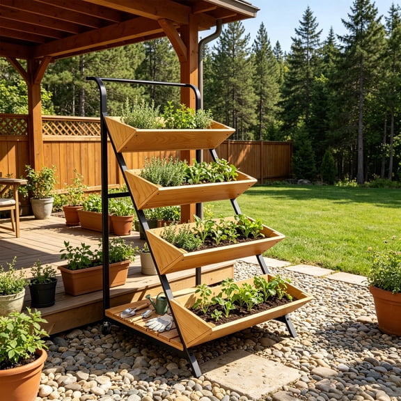 4-Tier Moveable Vertical Raised Garden Bed with Storage Shelf, Metal Frame Elevated Planter Box for Herbs Vegetables Fruits for Patio
