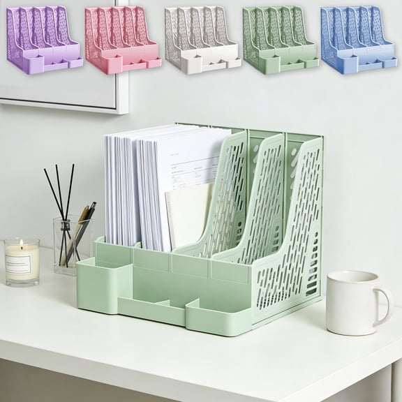 4-Tier Multi Compartment Desktop File Sorter Rack, Detachable Independent Pen Holder Design, Spacious Storage for Letters, Documents, Practical Organizer for Home and Office Desktop Tidying, Pink