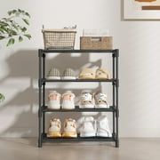 4-Tier Narrow Shoe Rack, Bug Hull Stackable Metal Shoe Organizer Tower for 8-10 Pairs, Black