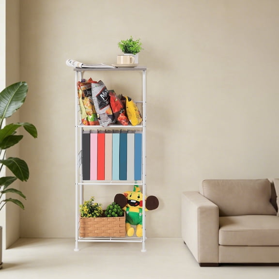 4‑Tier Narrow Wire Shelf with Wheels, White Metal Rolling Storage Rack for Kitchen, Bathroom, Laundry Room, Garage