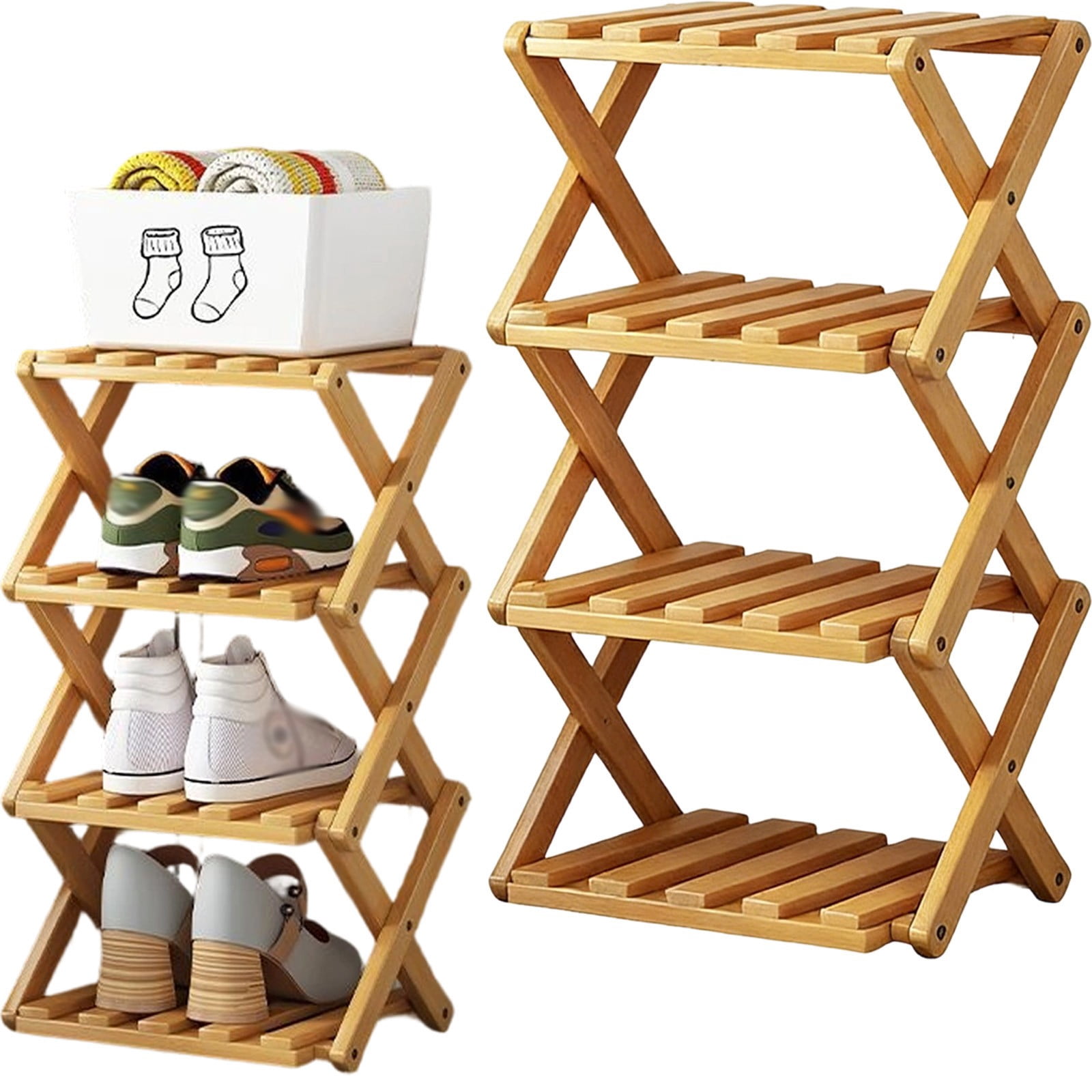 Common Corridor Shoe Rack The 4 Tier No-Assembly Bamboo Rack Organizer Bundle, Foldable Shoe Rack ...