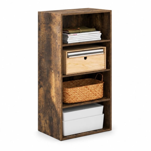 4-Tier Open Shelf Bookshelf, Cube Storage Organizer, 11 x 17 x 35, Amber Pine, for Bedroom, Home Office, Living Room