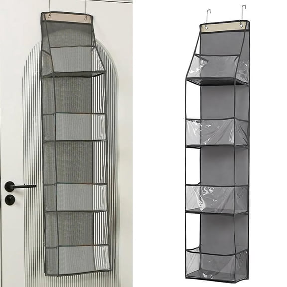 4-Tier Over The Door Organizer with Clear Windows, Hanging Pantry Organizer and Storage for Bathroom, Bedroom, Grey