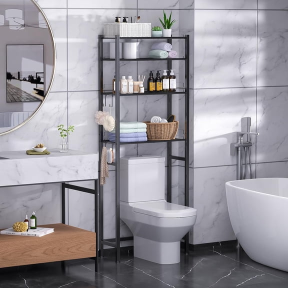 4 Tier Over The Toilet Storage Rack Adjustable Height Freestanding Bathroom Organizer Shelves Cabinet Above Toilet