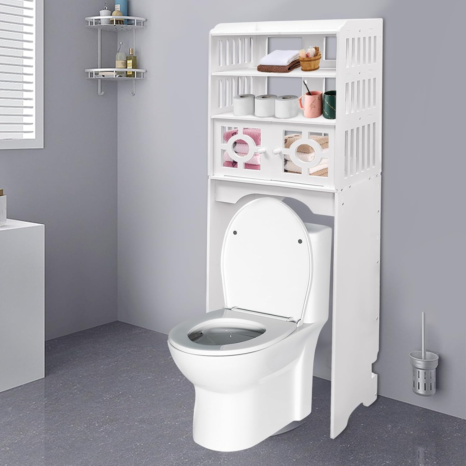 4-Tier Over The Toilet Storage Rack - White Bathroom Space Saver ...