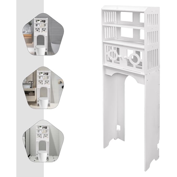 4-Tier Over The Toilet Storage Rack - White Bathroom Space Saver & Multifunctional Freestanding Organizer for Towels, Toiletries & More