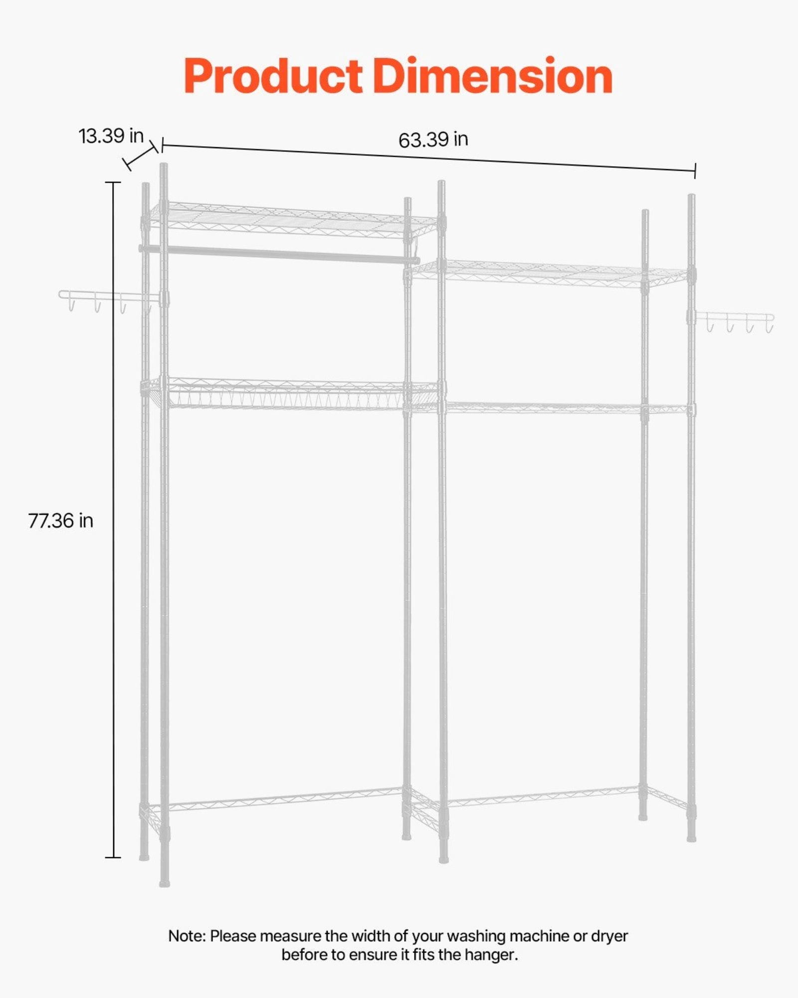 4-Tier Over Washer & Dryer Shelf with Hanger Rod & Hooks, Adjustable Laundry Storage Rack, Space-Saving Organizer, White – Sturdy & Versatile