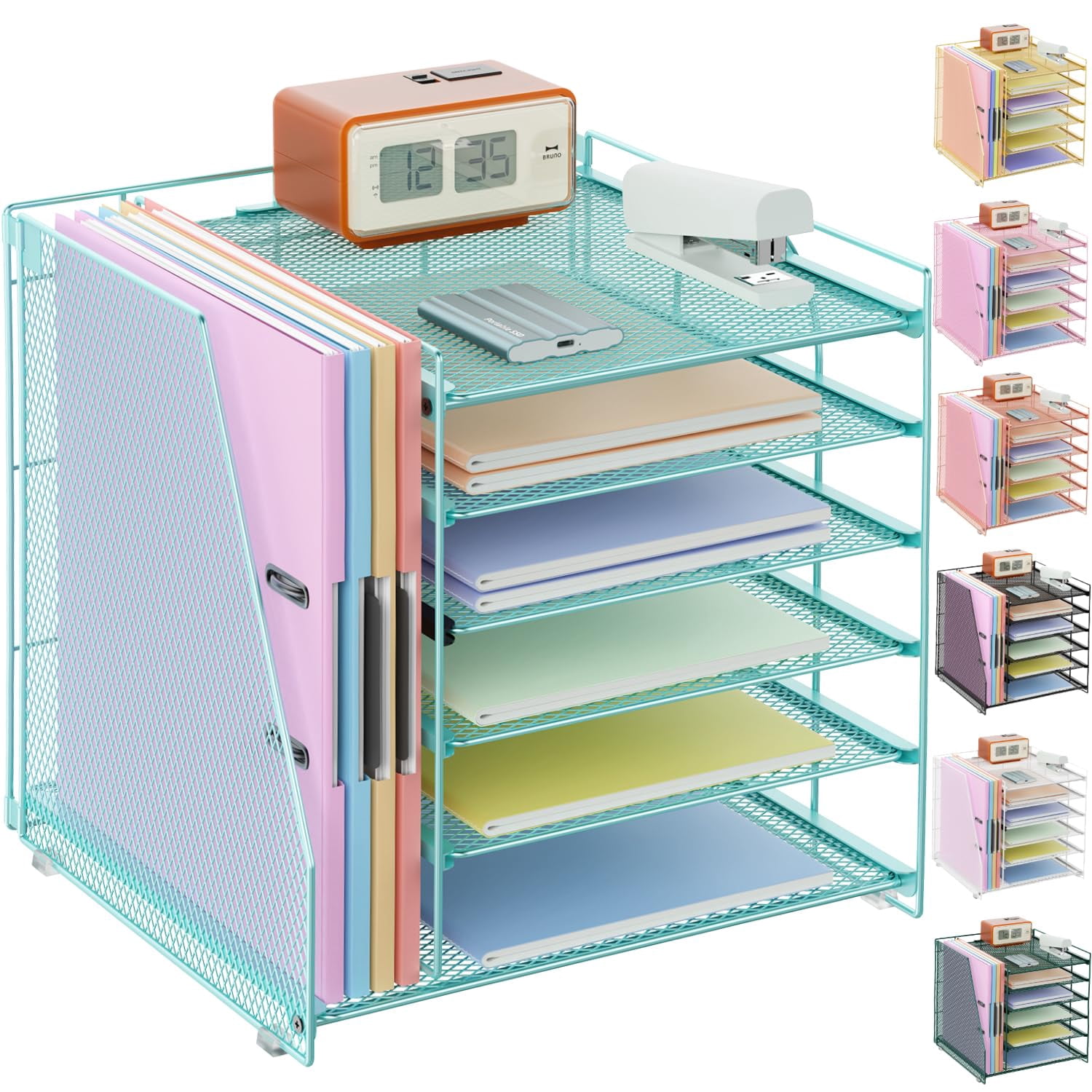 4-Tier Paper Organizer with Magazine Holder Desk Organizer File Storage for Office Supplies Workspace Accessories Black