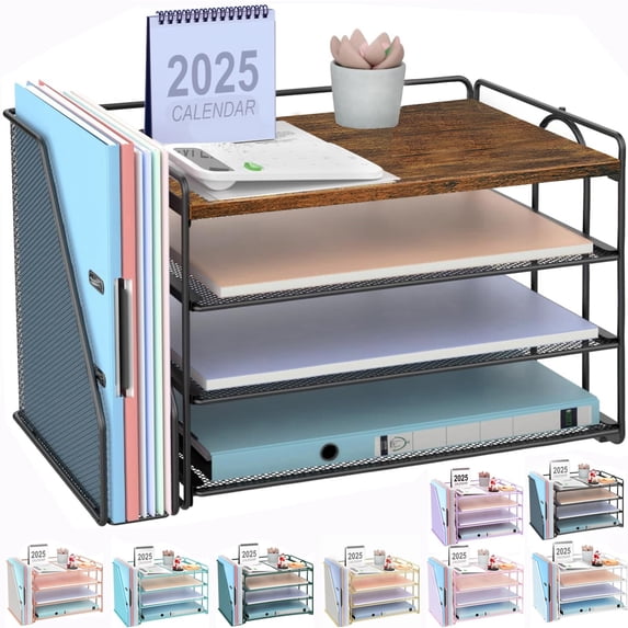 4-Tier Paper Organizer with Magazine Holder Desk Organizer File Storage ...