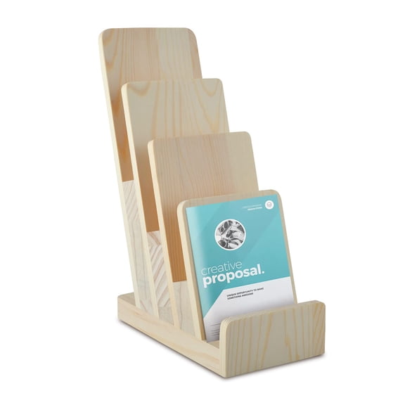 4 Tier Pine Wood Brochure Display Stand 4 Inch Flyer Holder for Pamphlets Menus Postcards and Literature