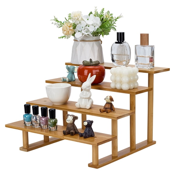 4-Tier Pine Wood Risers Display Stands Wooden Cologne Organizer 13x12x9Inch Makeup Organizer