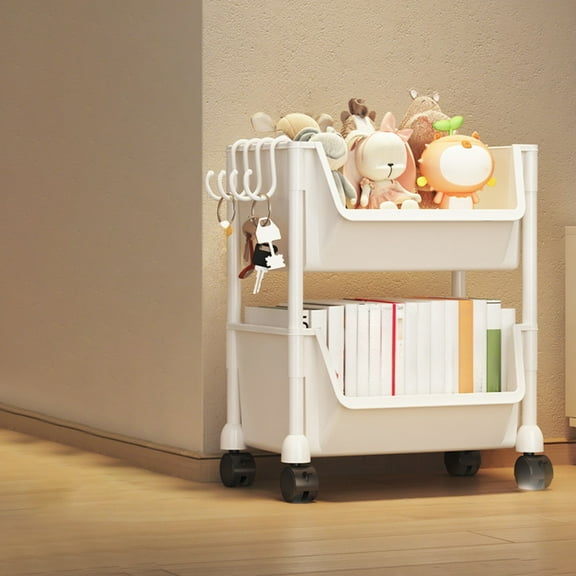 4-Tier Plastic Kitchen Storage Trolley, Mobile Shelving for Living Room Bathroom, Snack Book Toy Organizer, Gray