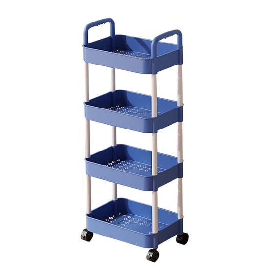 4-Tier Plastic Rolling Utility Cart with Handle, Multi-Functional Storage Trolley for Office, Living Room, Kitchen, Movable Storage Organizer with Wheels, 40×15 inch, Blue