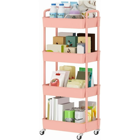 4-Tier Plastic Rolling Utility Cart with Handle, Multi-Functional ...