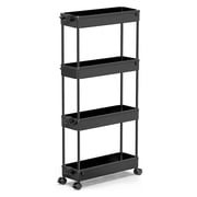 4-Tier Plastic Rolling Utility Cart with Wheels, Multi-Functional Storage Trolley for Office, Living Room, Kitchen,Black