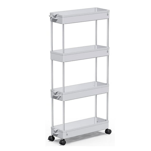 4-Tier Plastic Rolling Utility Cart with Wheels, Multi-Functional Storage Trolley for Office, Living Room, Kitchen,Gray