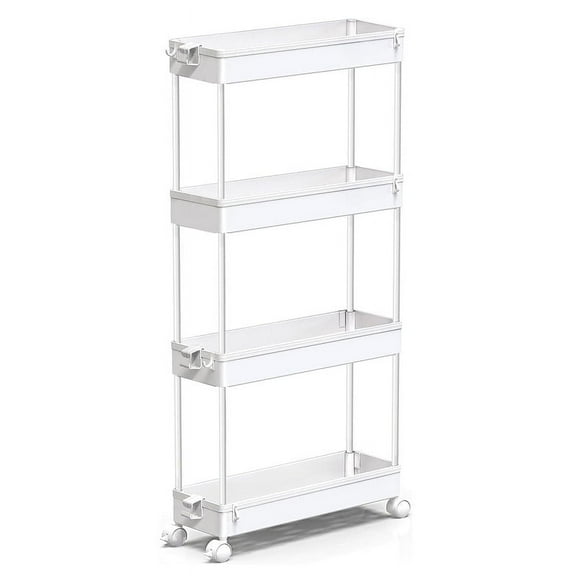 4-Tier Plastic Rolling Utility Cart with Wheels, Multi-Functional Storage Trolley for Office, Living Room, Kitchen,White