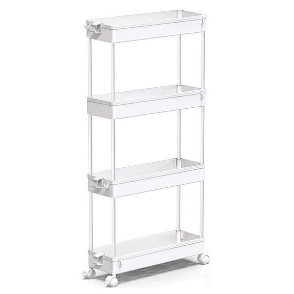 4-Tier Plastic Rolling Utility Cart with Wheels, Multi-Functional Storage Trolley for Office, Living Room, Kitchen,White