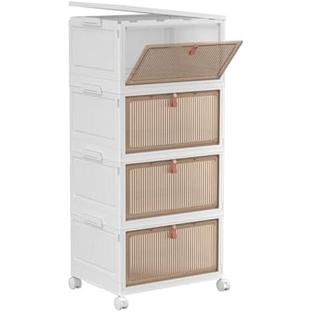 4 Tier Plastic Storage Bins with Lid 28QT - Stackable Storage Containers with Wheels, Folding Storage Boxes, Collapsible Storage Bins, Organizers and Storage