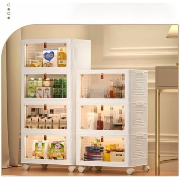 4 Tier Plastic Storage Bins and Boxes Organizer - Stackable with Lids for Bedroom, Living Room, Office - Foldable Containers