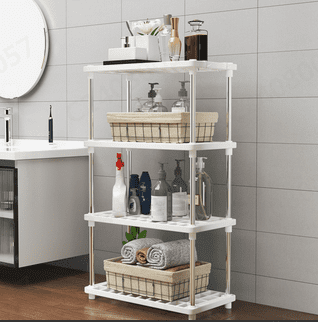 4-Tier Plastic Storage Shelf Unit - White Space-Saving Shelving Rack for Kitchen, Pantry, Bathroom, Laundry - 31.4" H x 16.5" W x 8.6" D - Easy Assembly & Waterproof Design