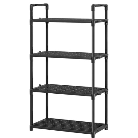 GPED 4-Tier Plastic Storage Shelves, 45.3" Garage Rack Storage Organizer, Multipurpose Shelf for Home, Basement, Utility Room, 10.6"D x 20"W x 45.3"H, Black