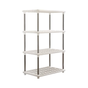 LiUMX 4-Tier Plastic Storage Shelving Unit for Garage Storage, Pantry, Kitchen, Bathroom - 31.4"W x 16.5"D x 8.6"H, White, 1-Pack