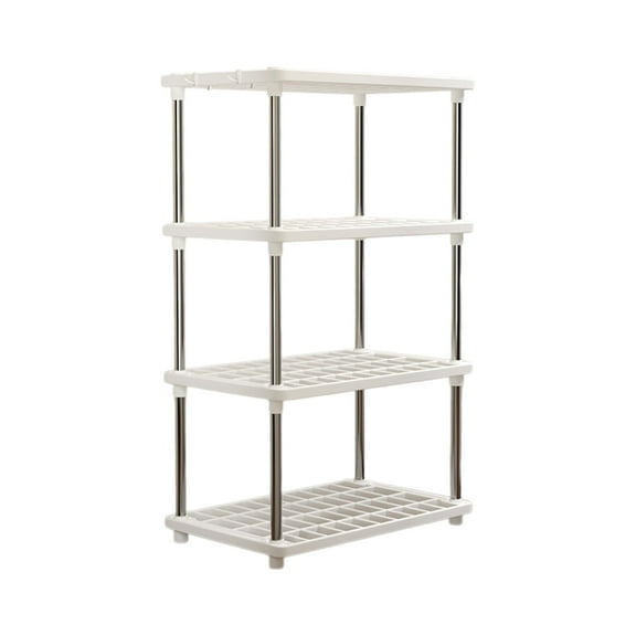 LiUMX 4 Tier Plastic Storage Shelves | Independent Shelving Unit for Pantry, Kitchen, Bathroom, Laundry | Sturdy Connectable Rack 31.4"x16.5"x8.6" | Space Saving Floor Organizer | White | 1-Pack