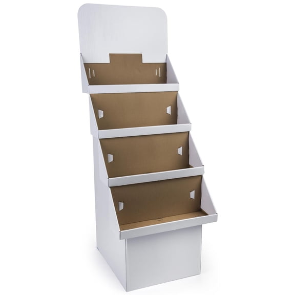 4-Tier Point of Purchase Dump Bin Display with Removable Header, White Corrugated Cardboard - Sold in Sets of 2 (4TCBFDWT)